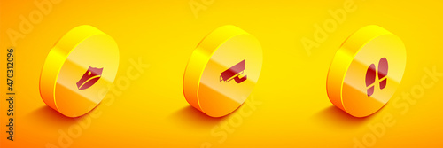 Set Isometric Police cap with cockade, Security camera and Footsteps icon. Vector