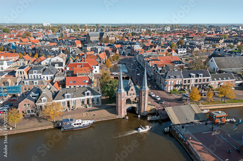 Aerial from the city Sneek with the Watergate in Friesland the Netherlands photo