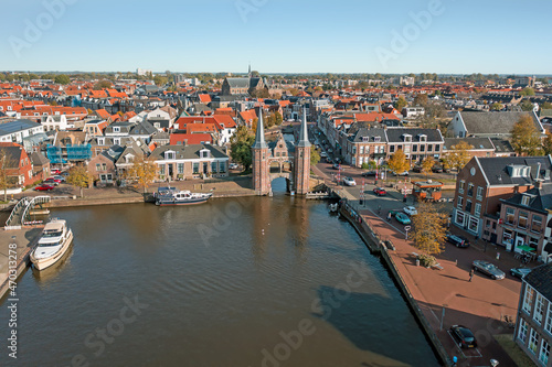 Aerial from the historical city Sneek in Friesland the Netherlands