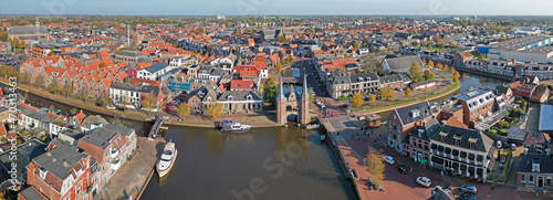 Aerial panorama from the historical city Sneek in Friesland the Netherlands