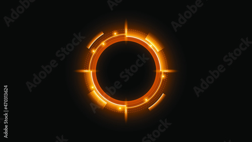 Sun Solar Eclipse Orange Fire Dark Background Vector Moon Design Style Space Science Glow Light