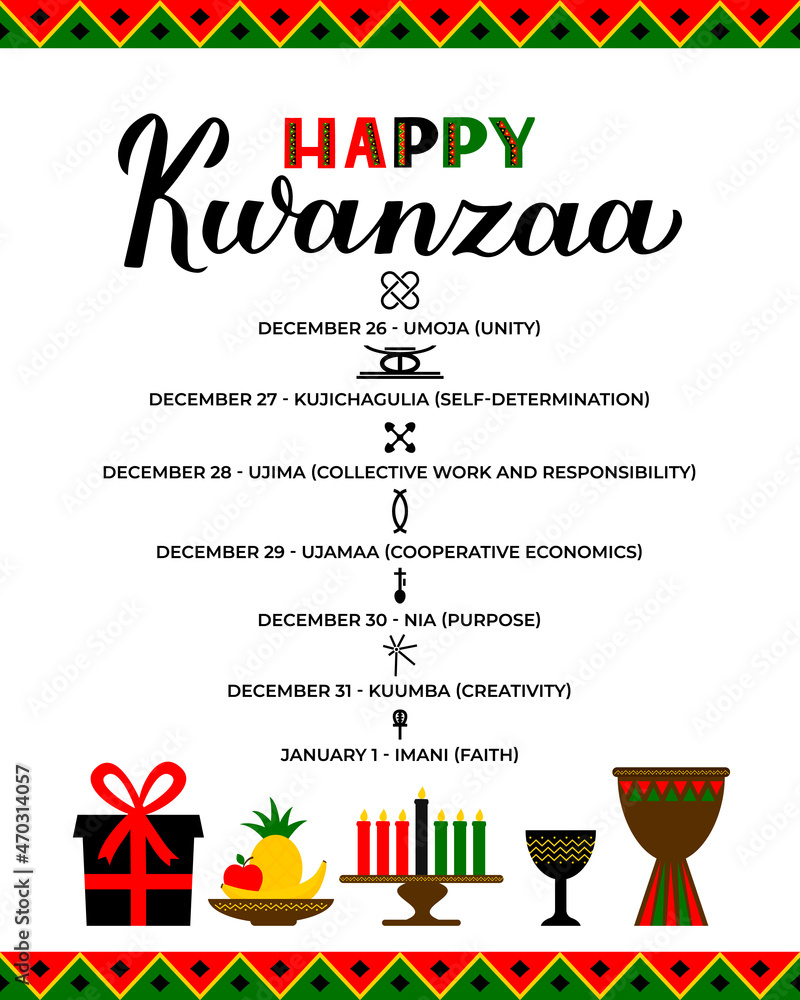 The Seven Principles of Kwanzaa sign. African American Holidays. Vector template for typography