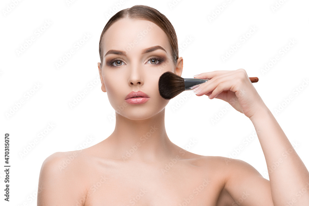 Beautiful Young Woman with Clean Fresh Skin isolated on white background Beautiful Young Woman with Clean Fresh Skin isolated on white background