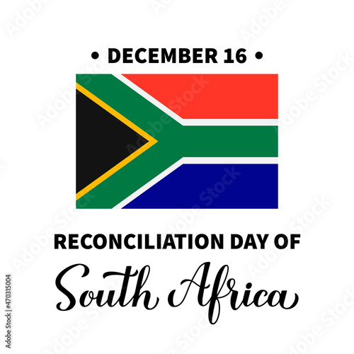 South Africa Reconciliation Day with flag isolated on white. National holiday celebrate on December 16. Vector template for typography poster, banner, flyer, sticker, greeting card, postcard, etc