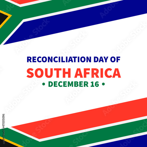 South Africa Reconciliation Day typography poster. National holiday celebrate on December 16. Vector template for banner, flyer, sticker, greeting card, postcard, etc.