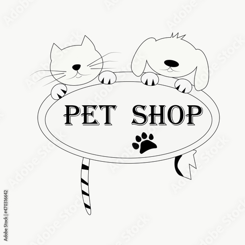 cat and dog logo petshop black and white