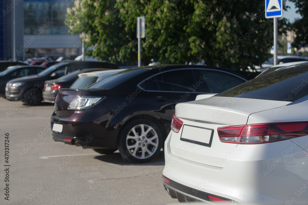 Cars in the parking lot at the shopping mall