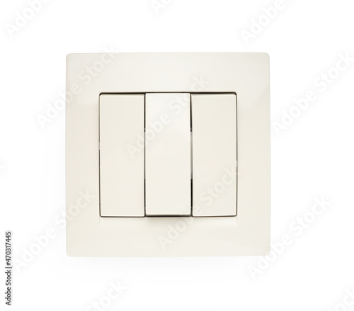 Modern plastic light switch isolated on white