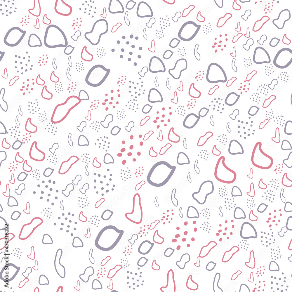 Hand drawn various round and elipse shapes and dots. Doodle objects. Abstract contemporary modern trendy seamless patterns. Pastel colors. Perfect for textile prints