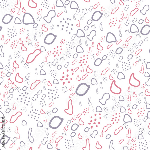 Hand drawn various round and elipse shapes and dots. Doodle objects. Abstract contemporary modern trendy seamless patterns. Pastel colors. Perfect for textile prints