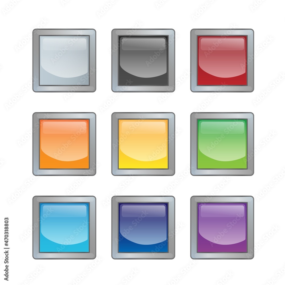 Set of bright blank buttons. Metalic frames for skills or elements of user interface for mobile games Set of bright blank buttons. Metalic frames for skills or elements of user interface for mobile games