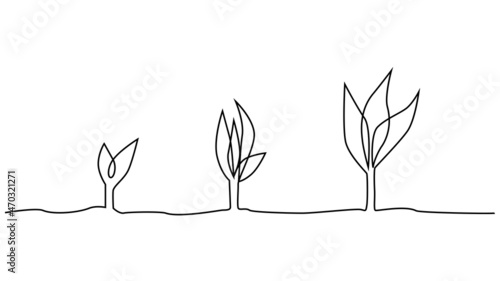 Phase of plant life continuous one line drawing minimalist illustration from seed and leaves