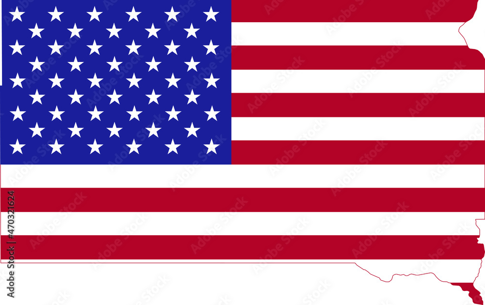 Naklejka premium Simple flat US flag administrative map of the Federal State of South Dakota, USA