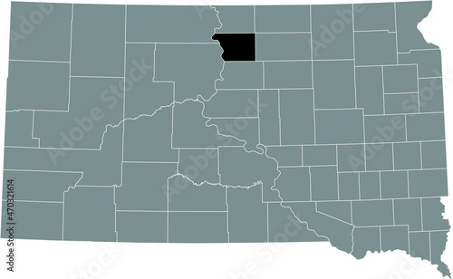 Black highlighted location map of the Walworth County inside gray administrative map of the Federal State of South Dakota, USA photo