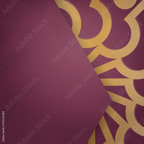 Congratulatory Brochure in burgundy color with Indian gold pattern prepared for typography.