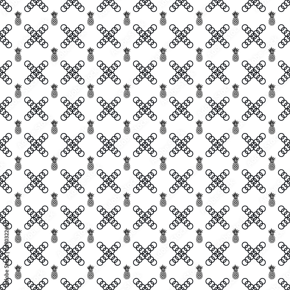 Vector seamless Pineapple pattern EPS. Modern stylish texture SVG. Geometric striped ornament. Monochrome linear braids. Black and White Pineapple Pattern