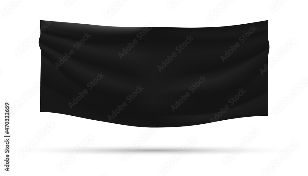 Black fabric flag jn wall. Vector realistic blank rectangle sheet. Black fabric flag jn wall. Vector realistic blank rectangle sheet.
