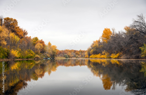 Autumn at pond very calm