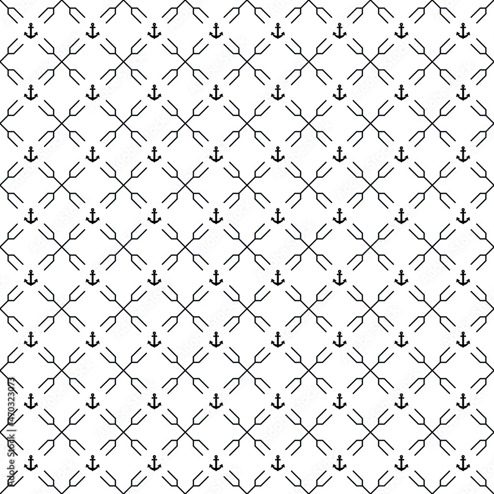 Fototapeta premium Vector seamless anchor pattern EPS. Modern stylish texture SVG. Geometric striped ornament. Monochrome linear braids. Black and White anchor Pattern