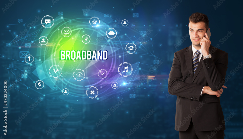 Businessman thinking about modern technology