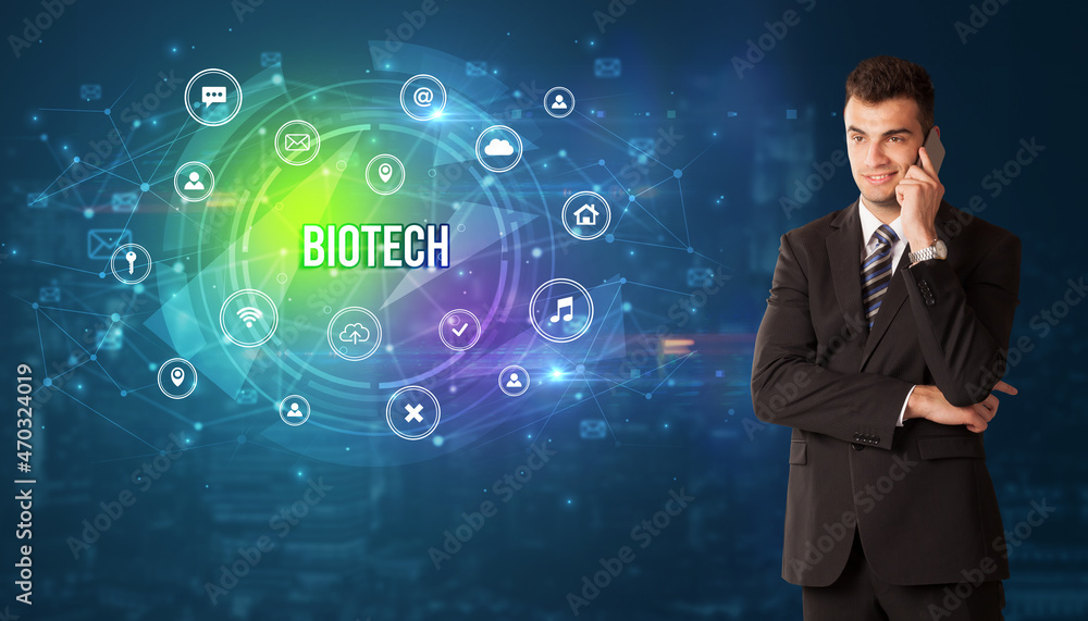 Businessman thinking about modern technology Businessman thinking about modern technology