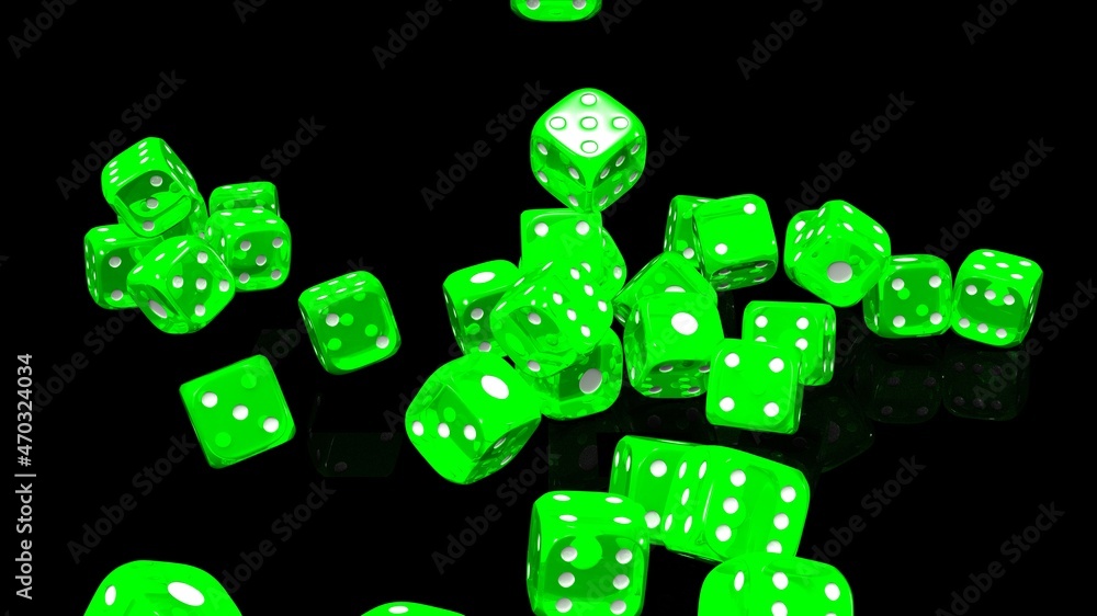 Green dices on black background.
3D abstract illustration. Green dices on black background.
3D abstract illustration.