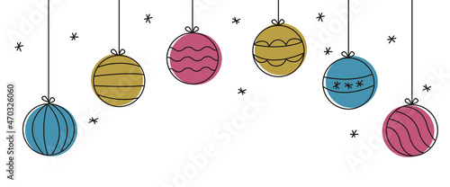 Christmas Baubles handdrawn banner winter ornament decoration greetings and copy space