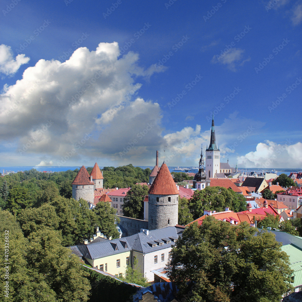 View of the old town of Tallinn (Europe) from the observation deck	