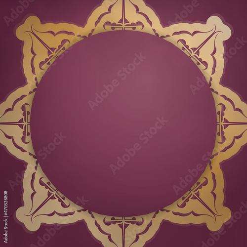 Greeting flyer in burgundy color with vintage gold ornament for your design.