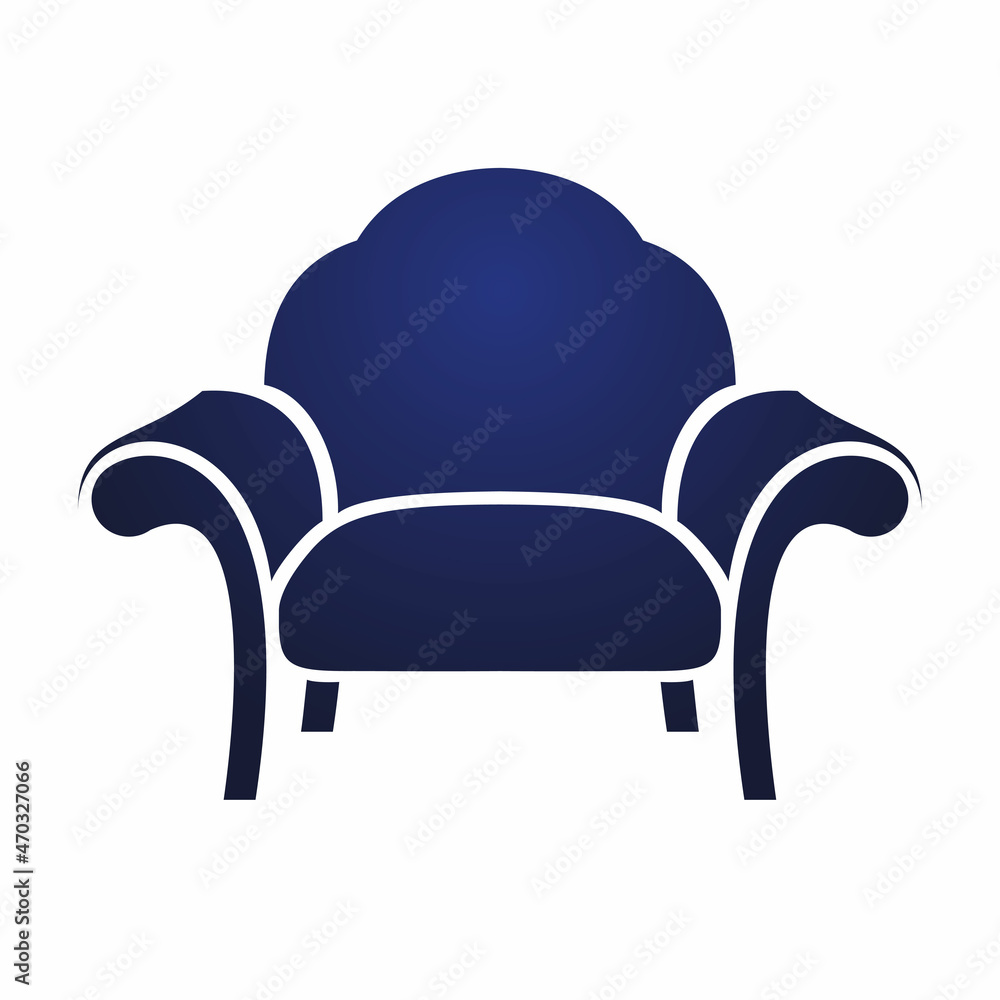 Blue armchair. Color image with gradient fill. Bright minimalism. Can be used as a logo and for other themed designs.