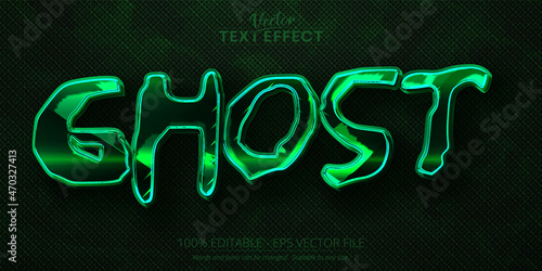 Ghost text effect, editable green color text style on dark dots textured and grunge background