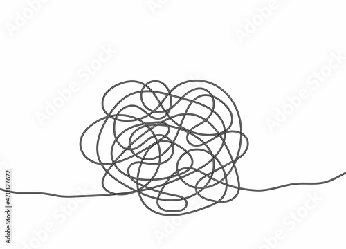 Abstract tangled texture. Random chaotic lines. Hand drawn object from the beginning and the end. Vector illustration.