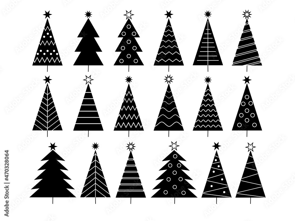 Obraz premium Set of christmas tree line icons .Christmas tree with a stars. Vector black simple icons collection.