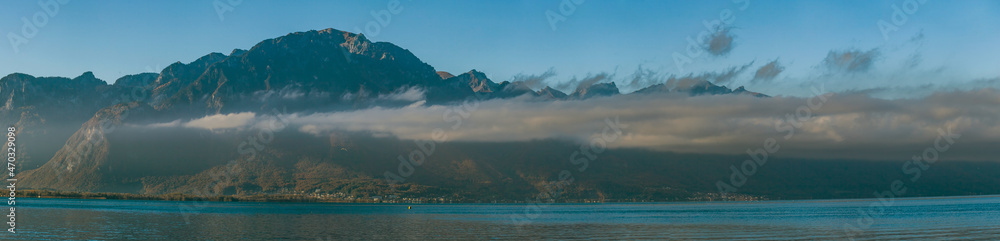Switzerland Landscape: Lake Geneva of Montreux at sunrise.