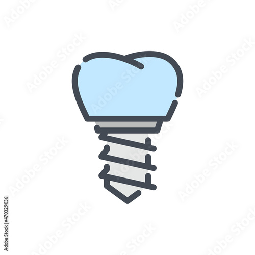 Dental implant color line icon. Installation of a new tooth vector outline colorful sign.