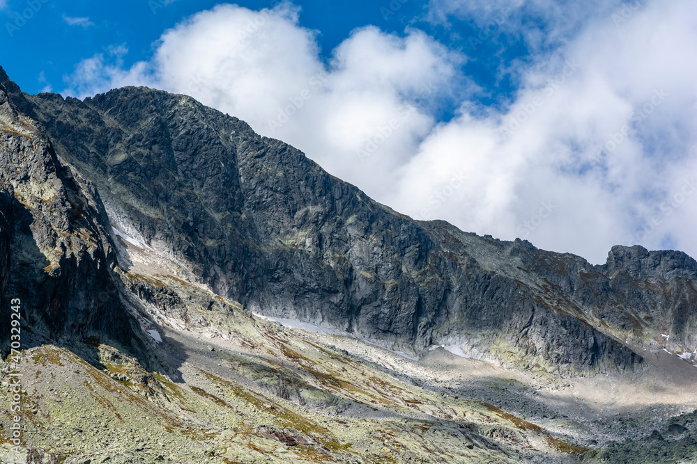 View from the valley to the mountain peak - Ice Peak (Ladovy stit, Lodowy Szczyt). View from the valley to the mountain peak - Ice Peak (Ladovy stit, Lodowy Szczyt).