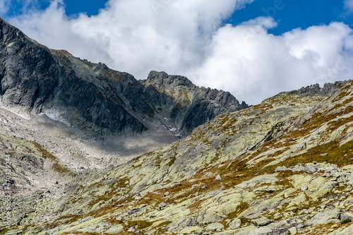 Fototapeta Naklejka Na Ścianę i Meble -  View from the valley to the mountain peak - Sniezny Szczyt (Snehovy stit).