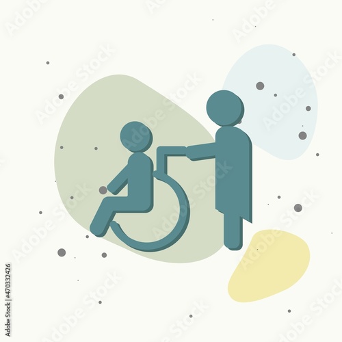 Vector image of disabled person. Disabled with nurse. Wheelchair icon on multicolored background.