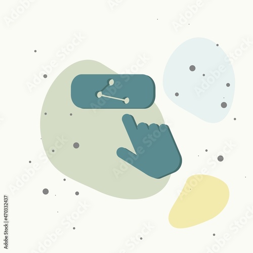Share button vector icon. The hand presses the share button on multicolored background.