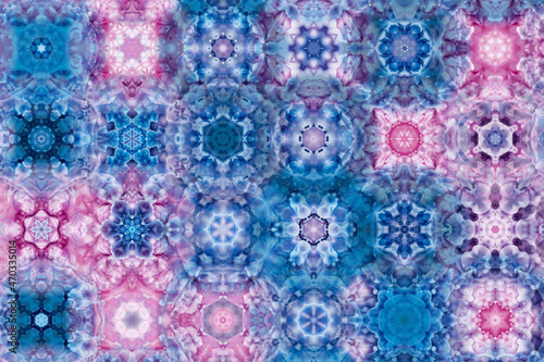 Very beautiful kaleidoscope and mandala shapes in various colors, all of the shapes are matched together 