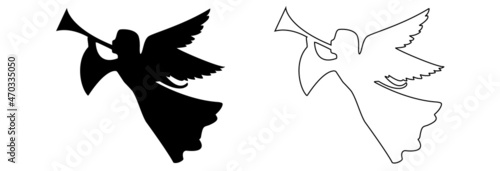 Christmas angel vector icon.Christmas and religion symbols isolated on white. Angel trumpets.Angel silhouette .