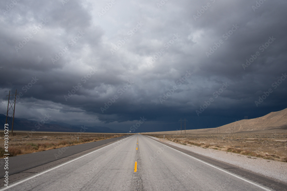 Monsoon Storm Ahead on Highway 50 in Nevada Monsoon Storm Ahead on Highway 50 in Nevada
