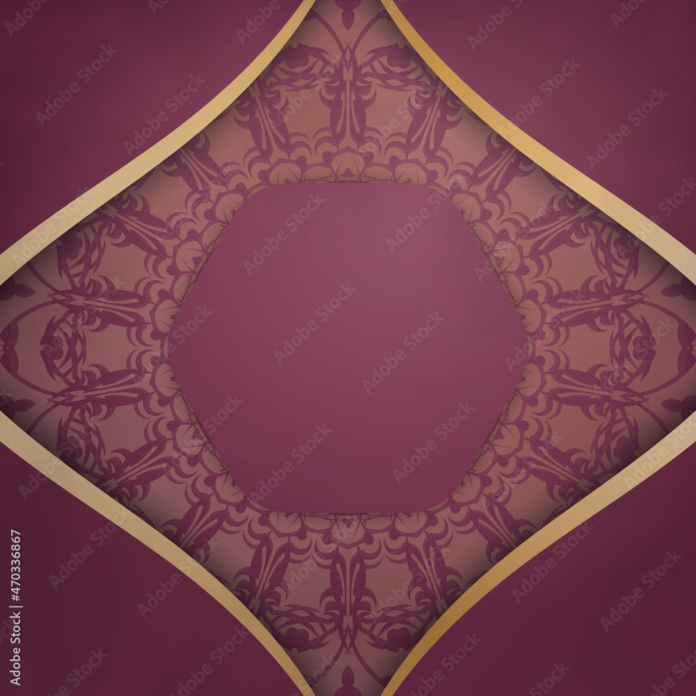 Template Congratulatory Brochure burgundy with mandala gold ornament for your brand.