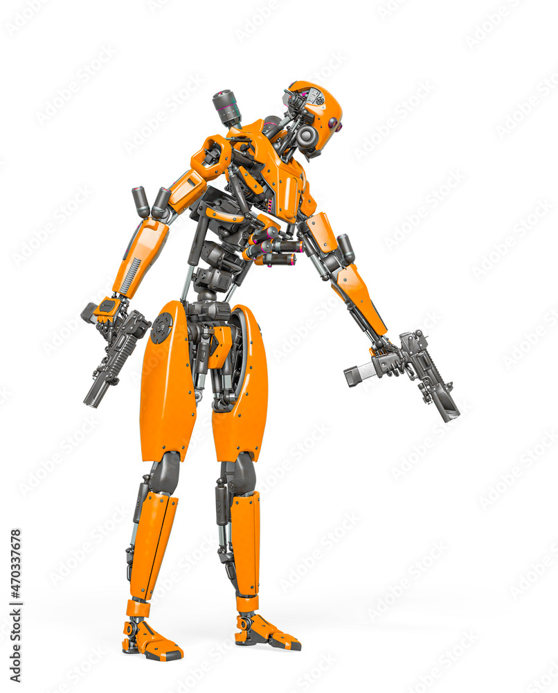 droid soldier is shooting down in action and holding a pistol droid soldier is shooting down in action and holding a pistol