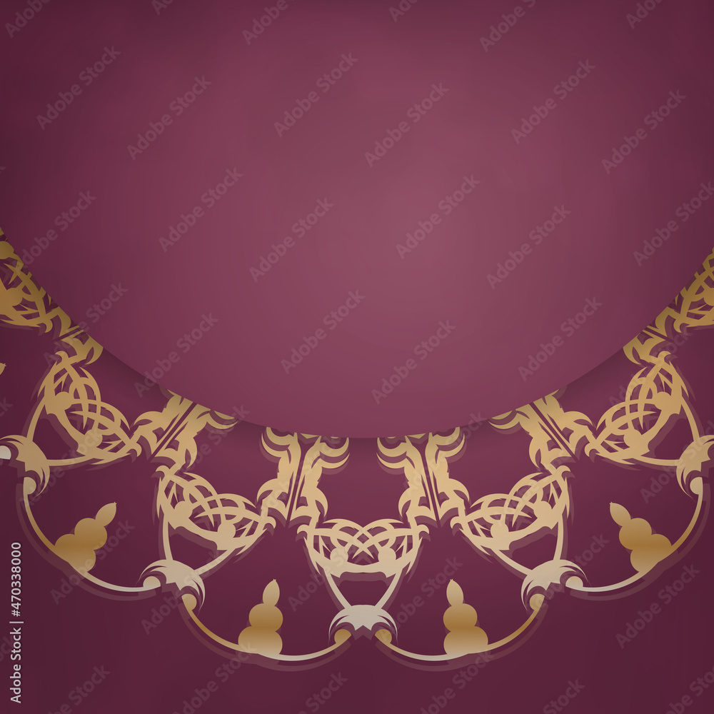 Template Congratulatory flyer burgundy color with a gold mandala pattern for your design.