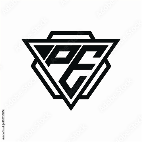 PE Logo monogram with triangle and hexagon template