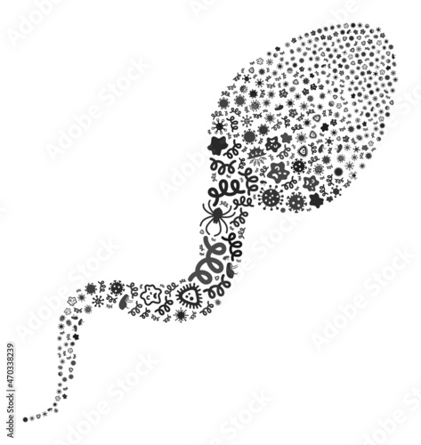 Vector infection spermatozoon icon mosaic of contagious microbes. Spermatozoon mosaic is organized of infection elements, parasites, microbes, spores, contagious agents,