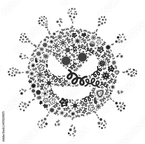 Vector infection evil virus icon mosaic of pandemic microbes. Evil virus collage is designed of infection items, parasites, microbes, spores, contagious agents, and based on evil virus icon.