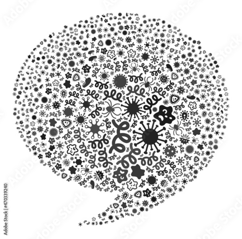 Vector infectious quote balloon icon composition of pandemic microbes. Quote balloon mosaic is made from infectious items, parasites, microbes, spores, contagious agents,