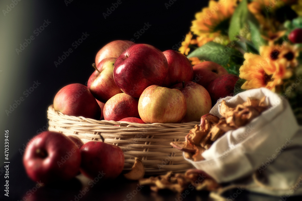 Dramatic still life of various fruits and jars of jam Dramatic still life of various fruits and jars of jam